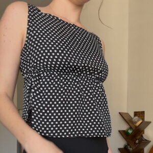 Handmade black/white polka dot boat neck top size small